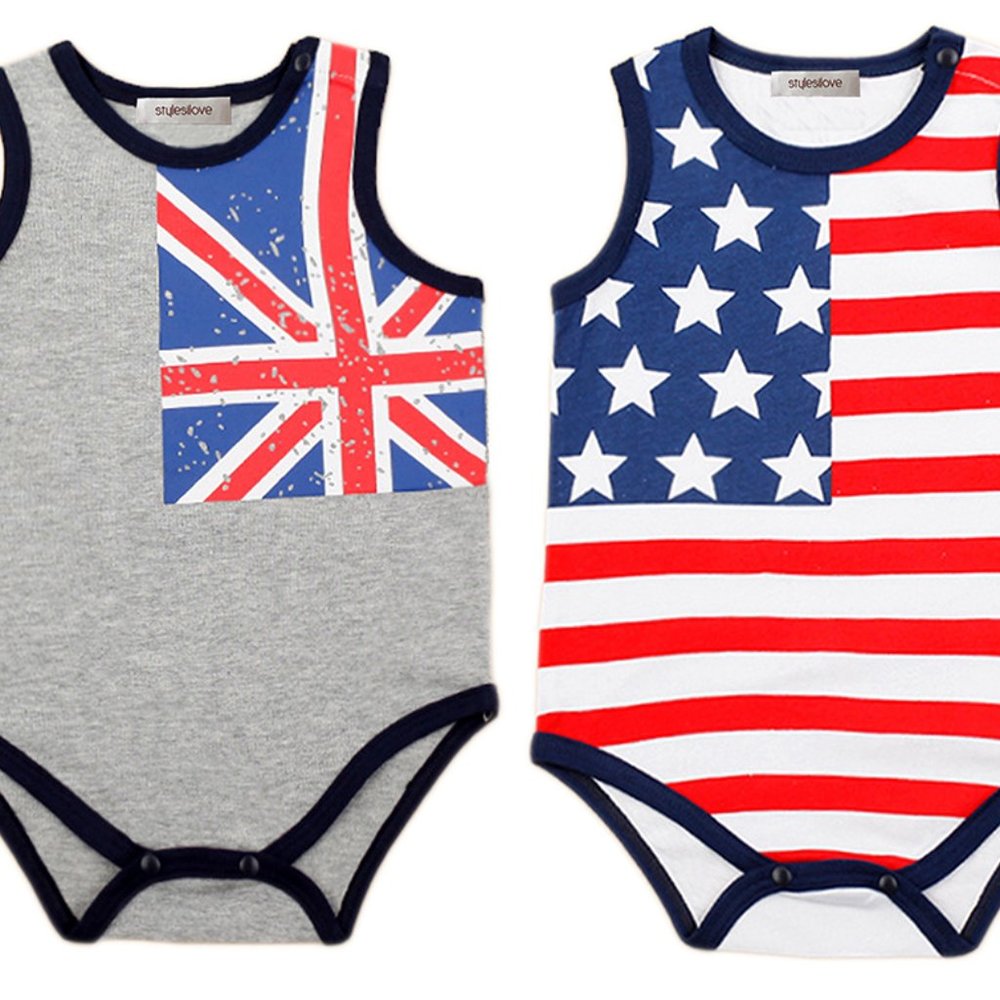 Set of 2 UK US Flag Cotton Baby Bodysuits